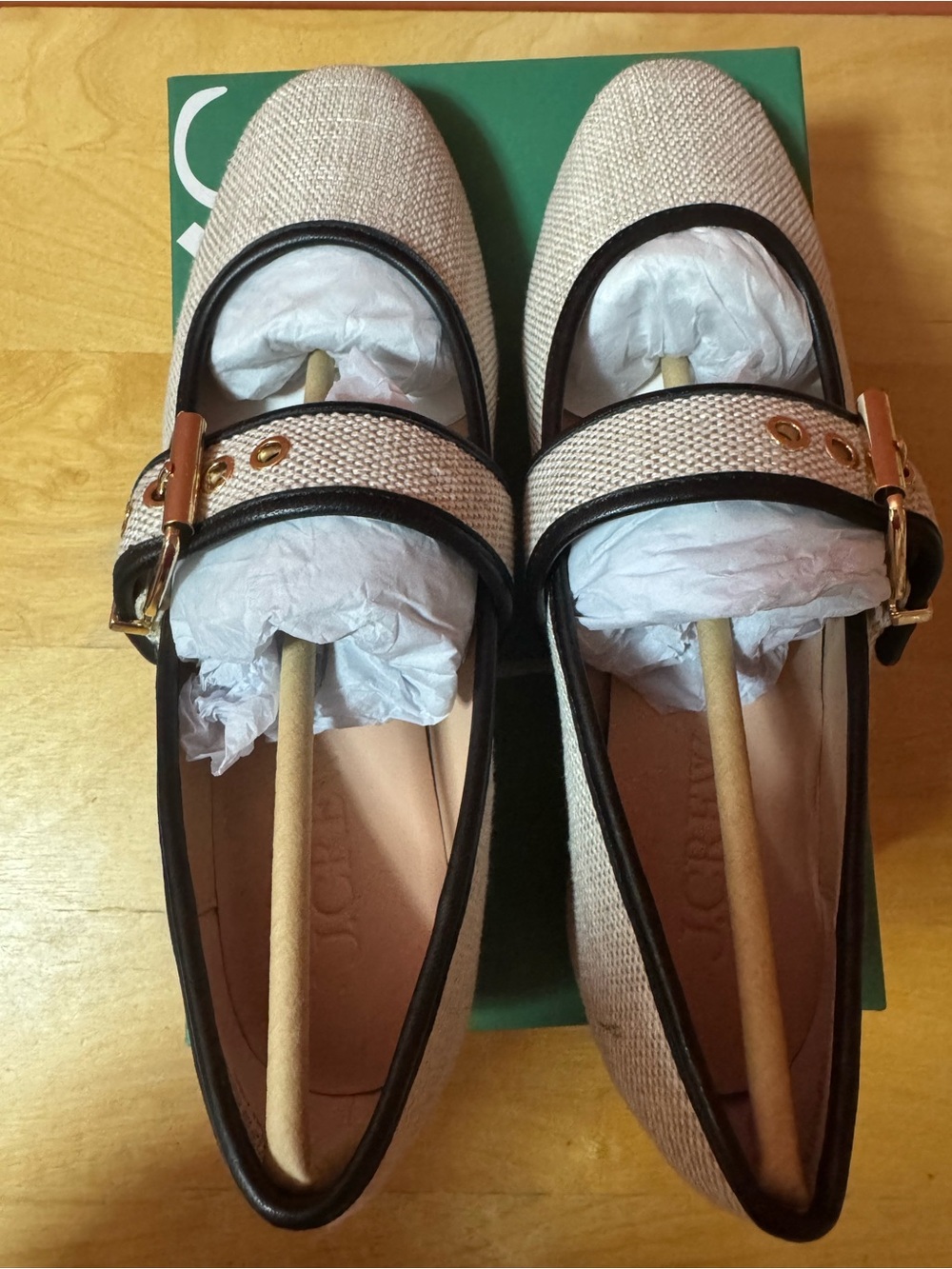 NEW J.Crew Teagan Cream Mary Jane Spanish Canvas Heels with gold buckle detail - Picture 5 of 10
